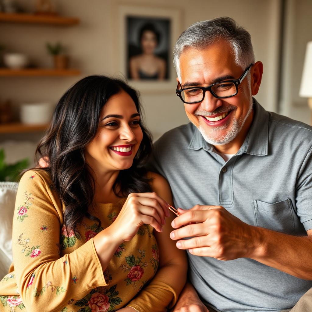 Pareja puertorriqueña feliz usando GlucoLife+